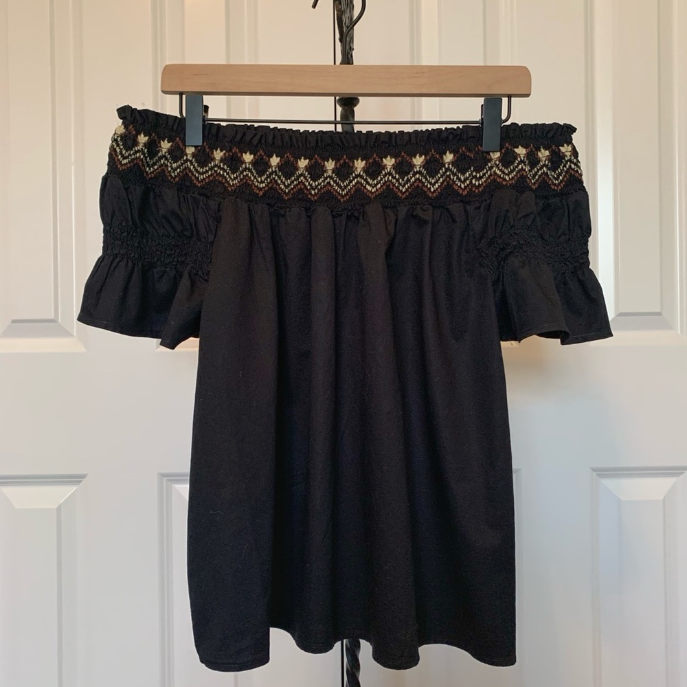 Old Navy Off-the-Shoulder Smocked Black Blouse